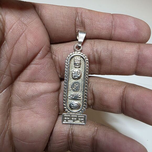 Vintage Sterling Silver .925 Oro Maya Aztec Cartouche Pendant 2 In. Long 5 Grams - Picture 3 of 8